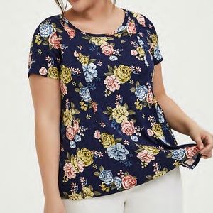 Torrid Navy Blue Floral Challis Fit Flare Blouse